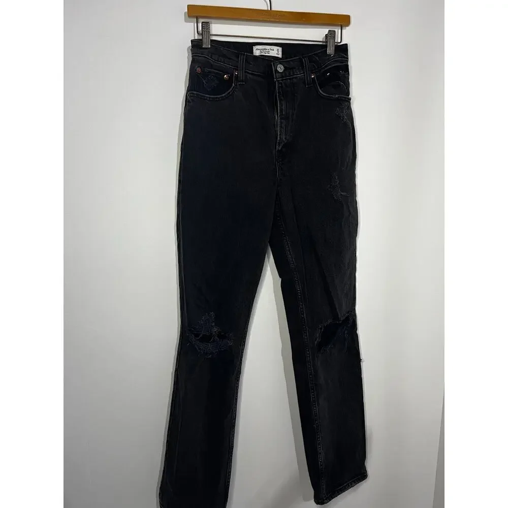 Abercrombie & Fitch 90s Straight Ultra High Rise Grey Black Jeans Denim
